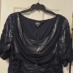 Adrianna Papell Midnight Blue Sequin Blouse